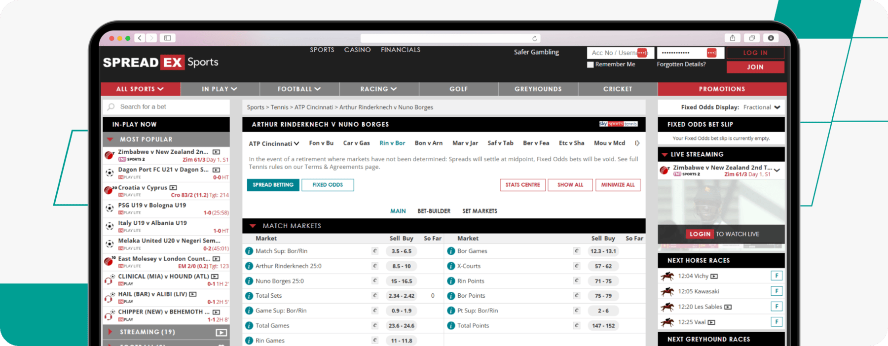 Tennis Market on Spreadex