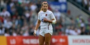 Zoe Harrison stands in anticipation during the England vs France Women's Six Nations Game