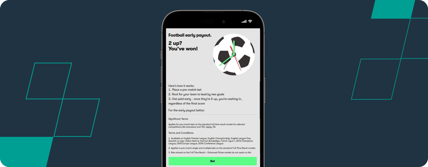 screenshot of 10bet football early payout offer