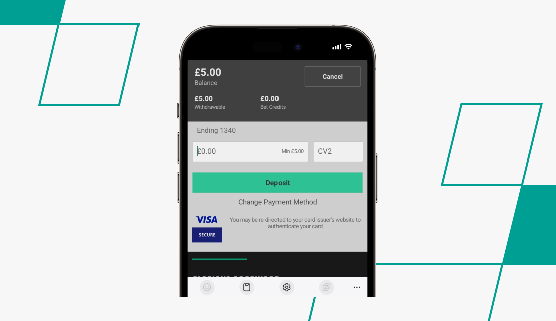 screenshot of bet365 deposit page