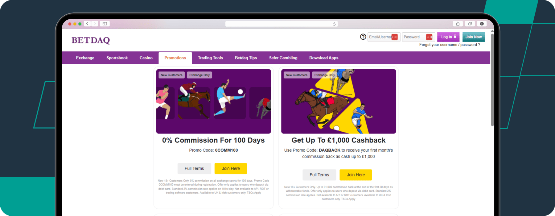 screenshot of betdaq promotions page