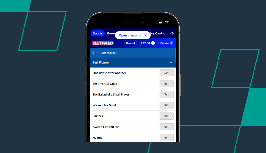 screenshot of betfred oscars best picture odds