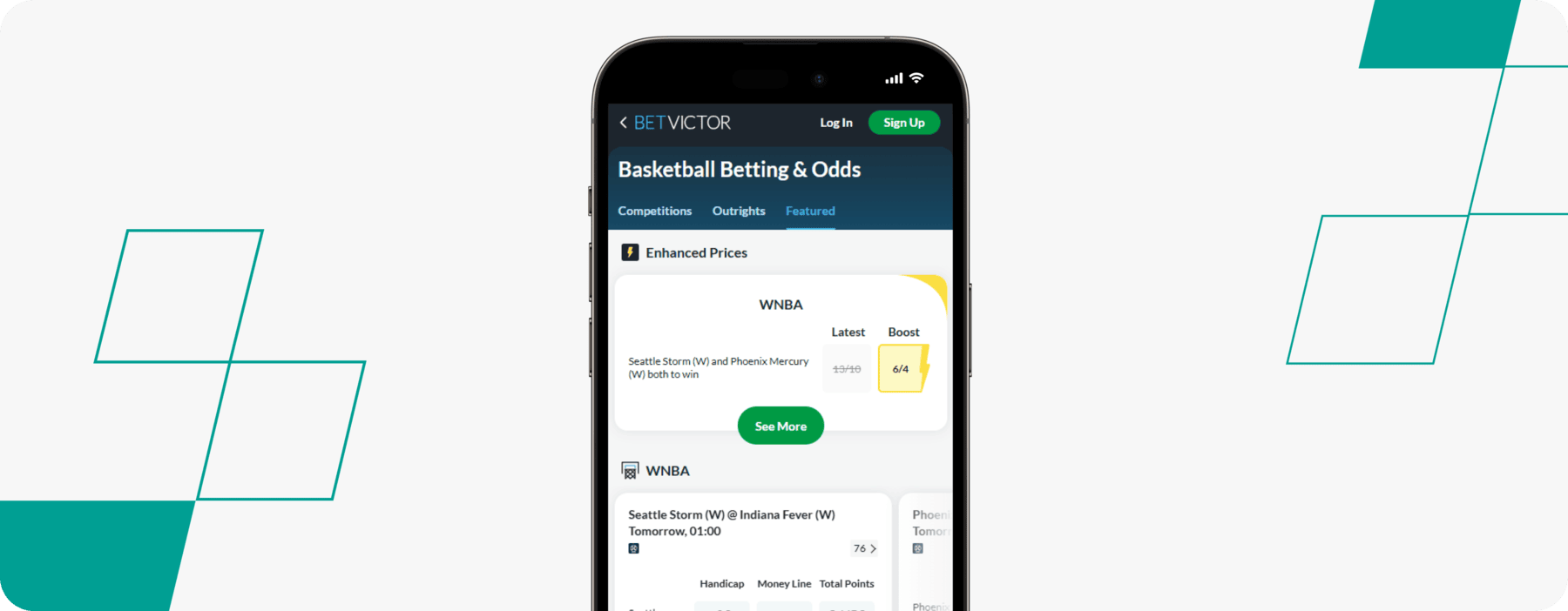 screenshot of betvictor app basketball betting page