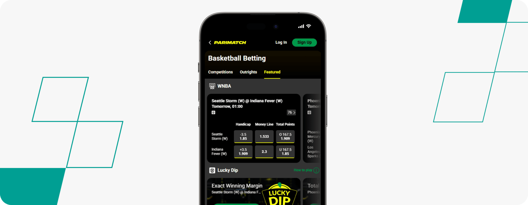 screenshot of parimatch app basketball betting page