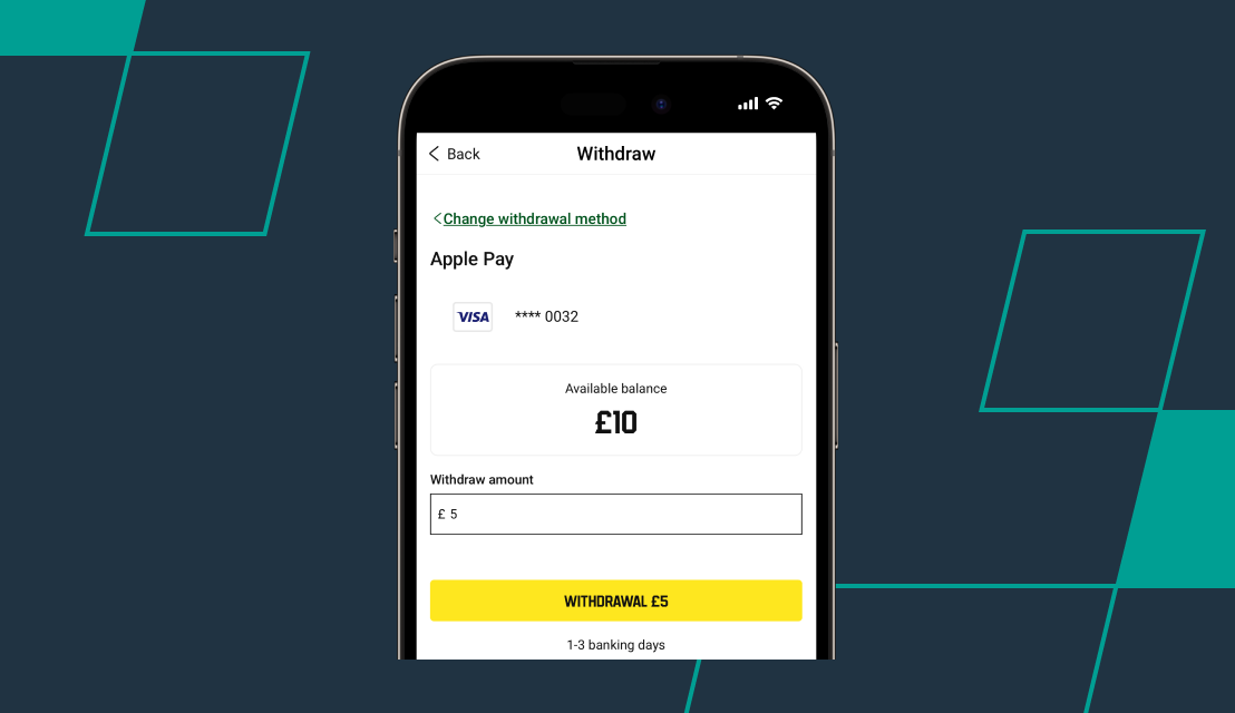 screenshot of unibet withdrawal using apple pay