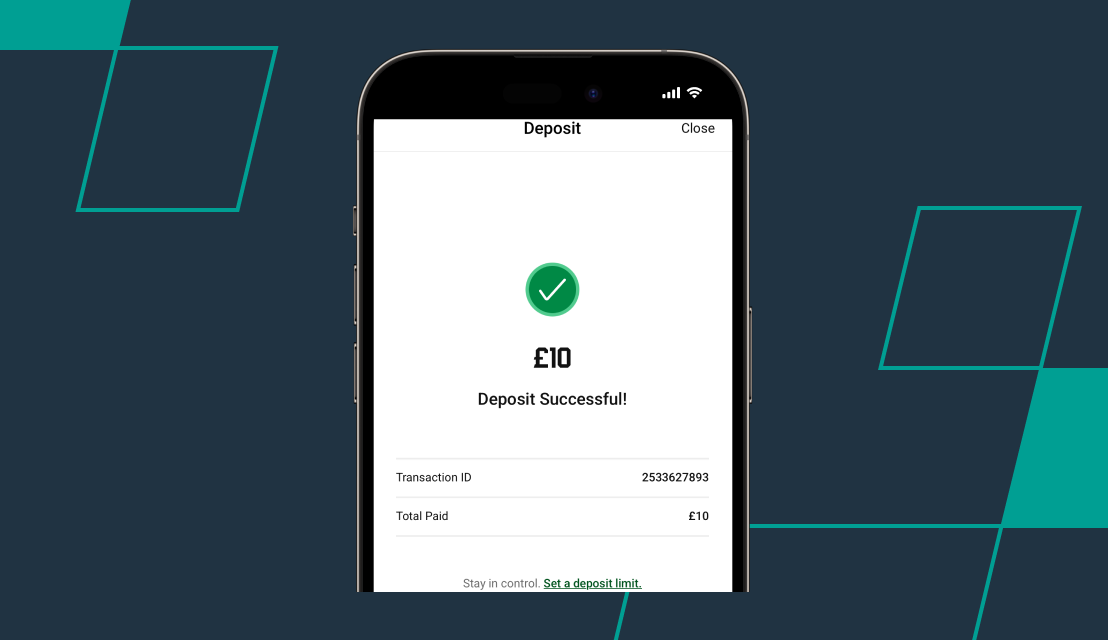 screenshot of unibet deposit confirmation