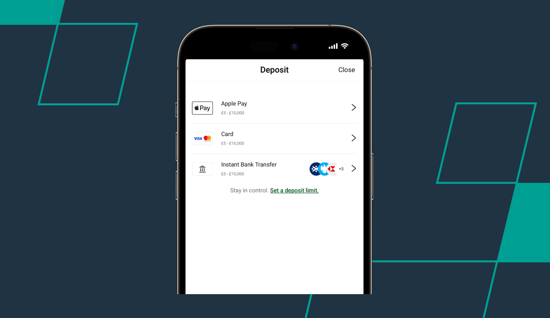 screenshot of unibet deposit options