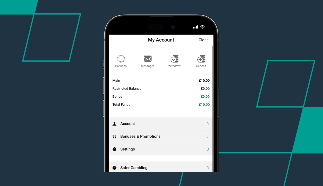 screenshot of unibet my account page