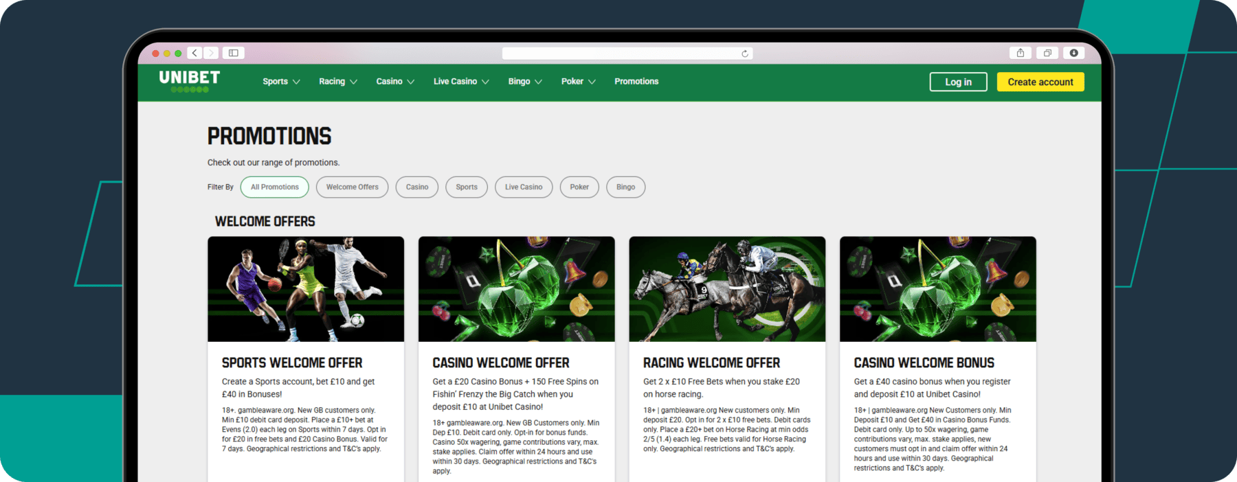 screenshot of unibet promotions page