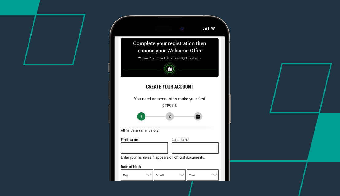 screenshot of unibet registration step 1