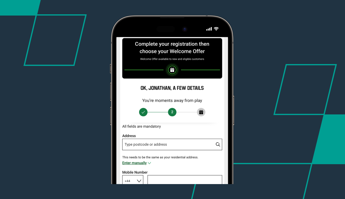 screenshot of unibet registration step 2