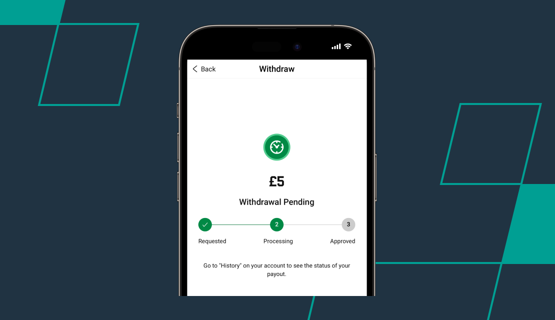screenshot of unibet withdrawal processing page