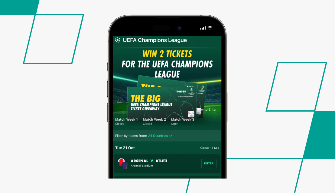screenshot of bet365 ucl offer match choice page