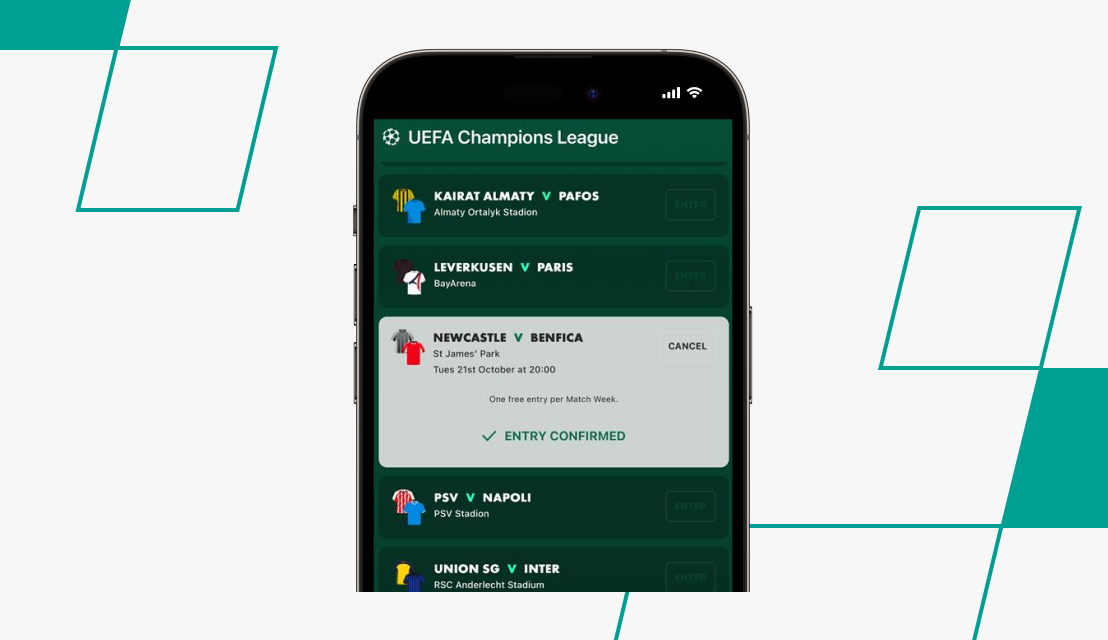 screenshot of bet365 ucl offer entry confirmation