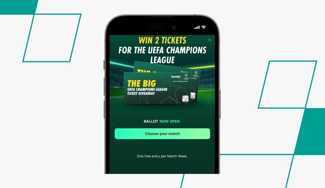 screenshot of bet365 ucl tickets offer