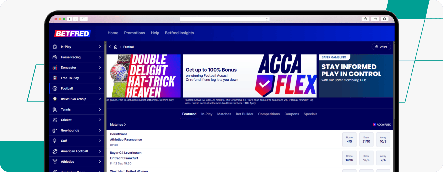 screenshot of betfred football betting page