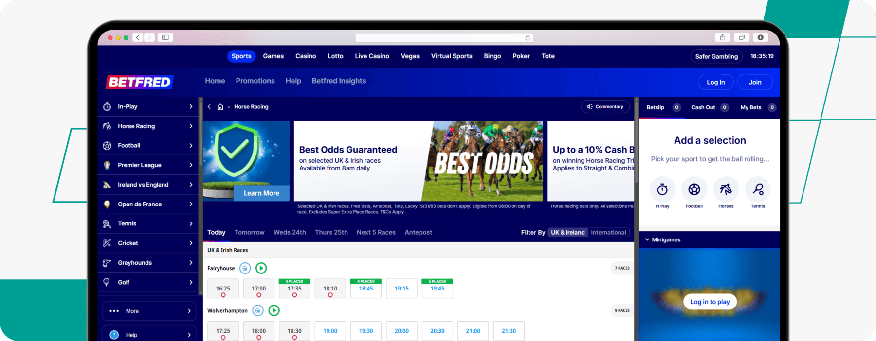 screenshot of betfred horse racing page
