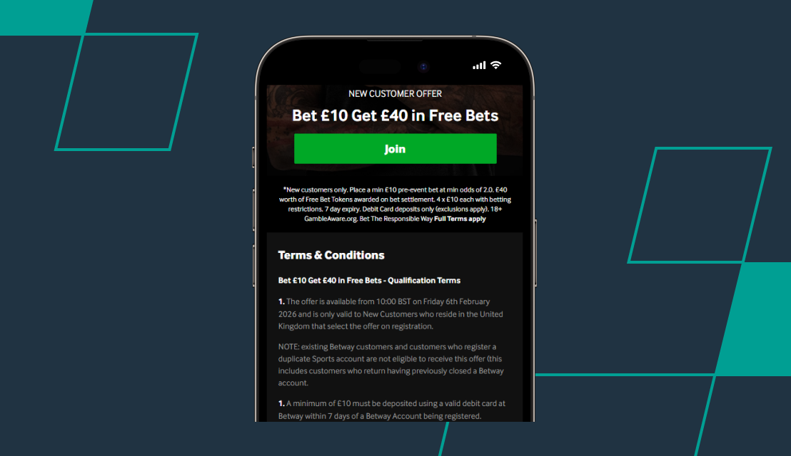 screenshot of betway welcome offer landing page