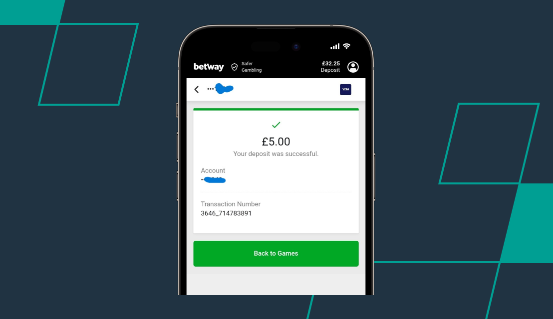 screenshot of betway deposit confirmation