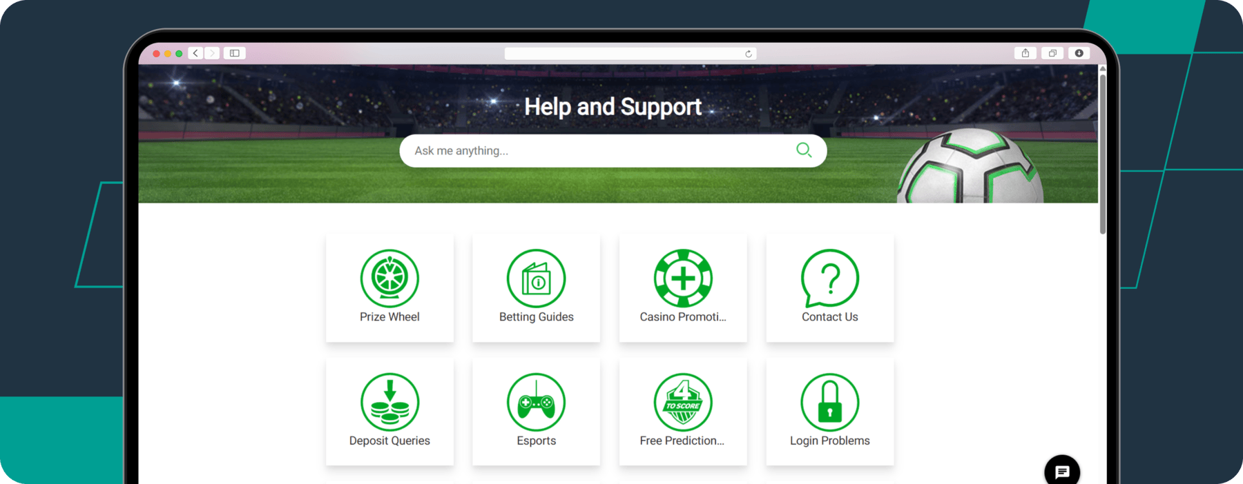 screenshot of betway help centre