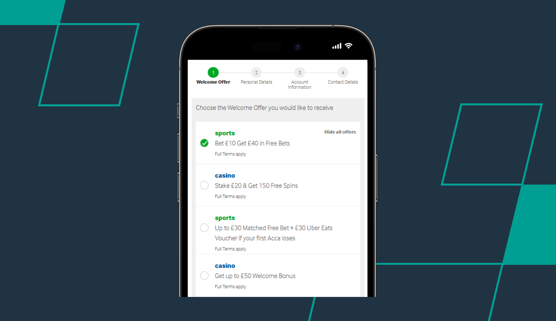 screenshot of betway sign up step 1