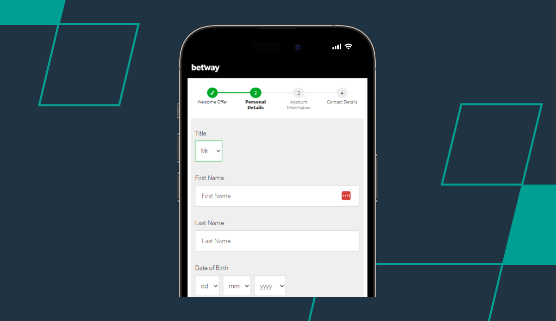 screenshot of betway sign up step 2