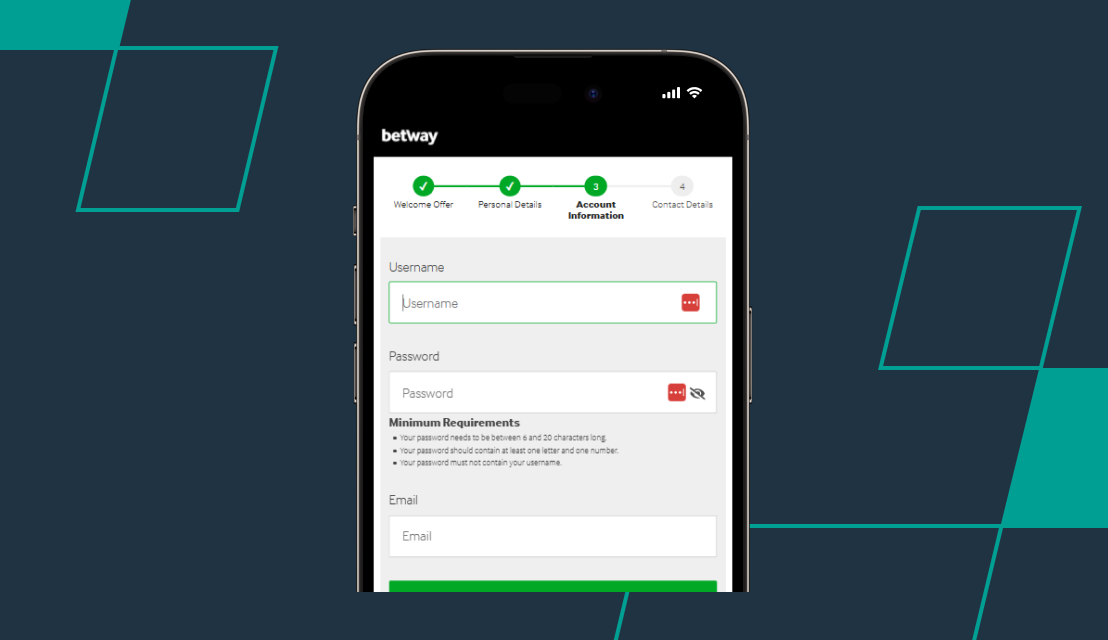 screenshot of betway sign up step 3