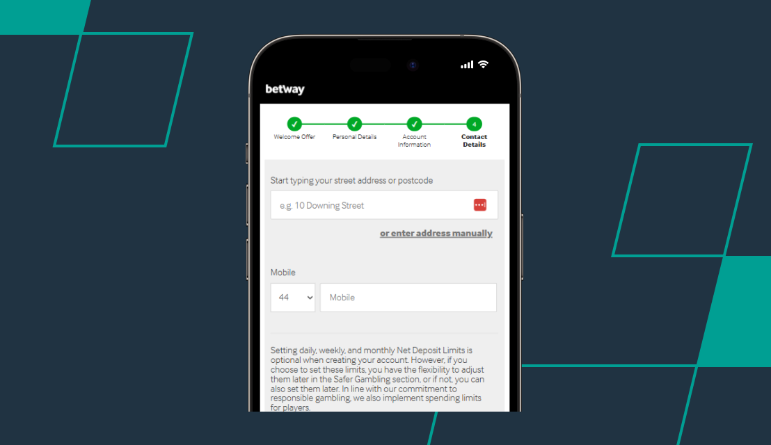 screenshot of betway sign up step 4