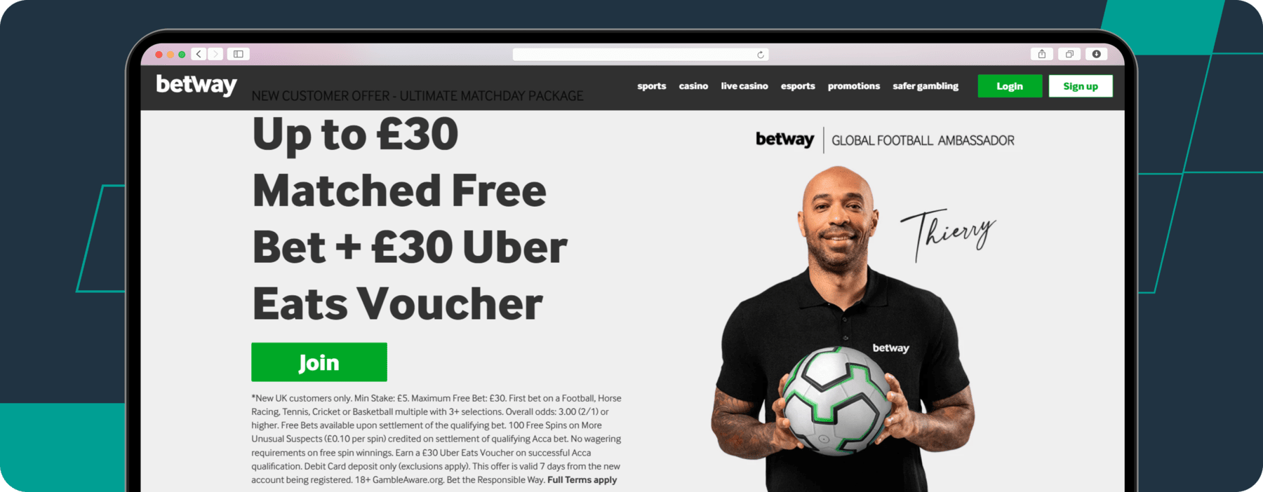 screenshot of betway sports welcome offer