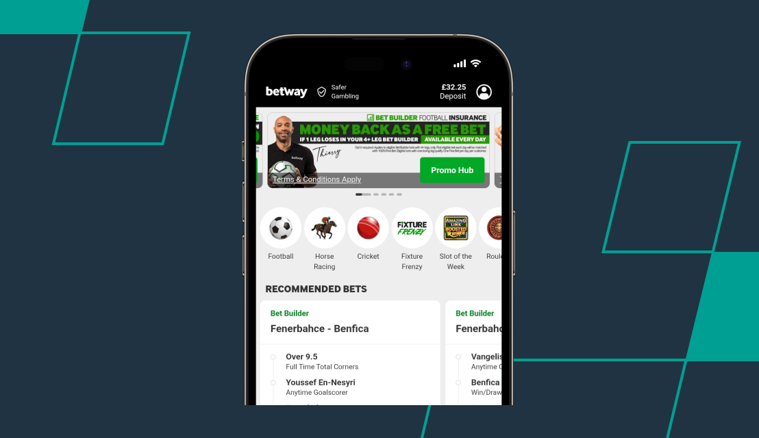 screenshot of betway homepage