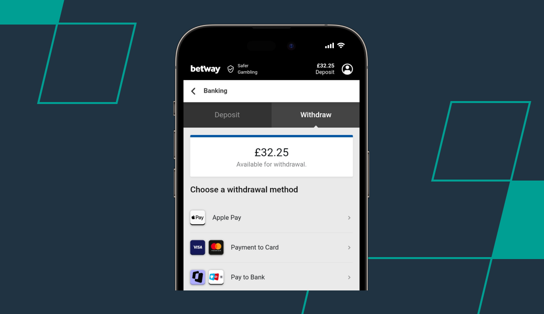 screenshot of betway withdrawal methods