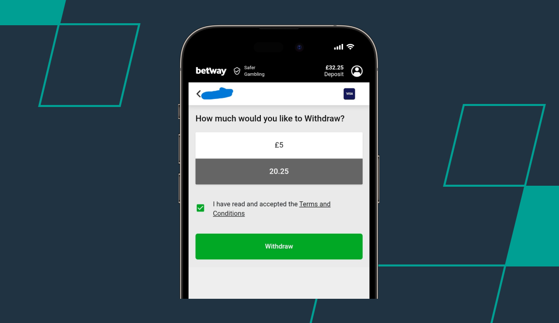 screenshot of betway withdrawal amount