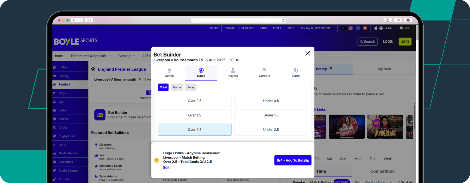 screenshot of boylesports bet builder feature