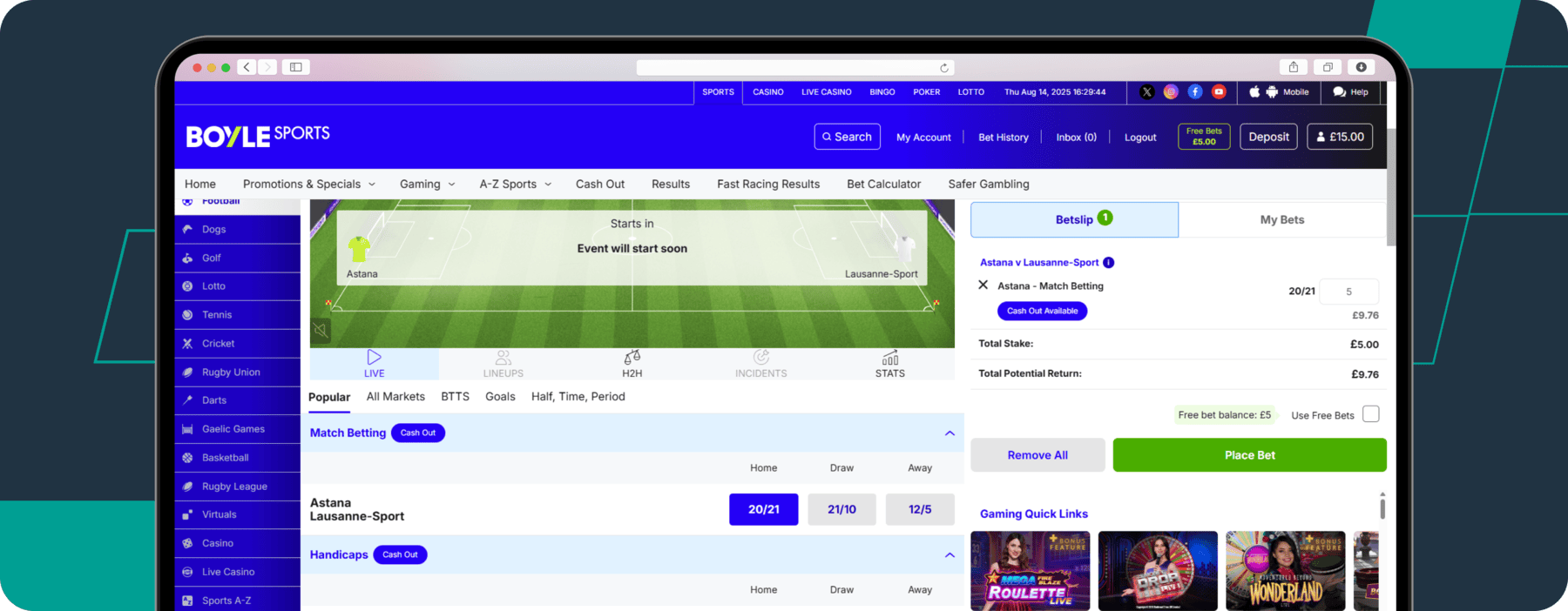 screenshot of boylesports cash out feature