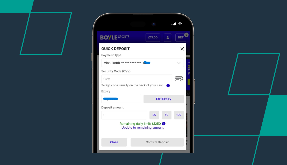 screenshot of boylesports deposit step 2