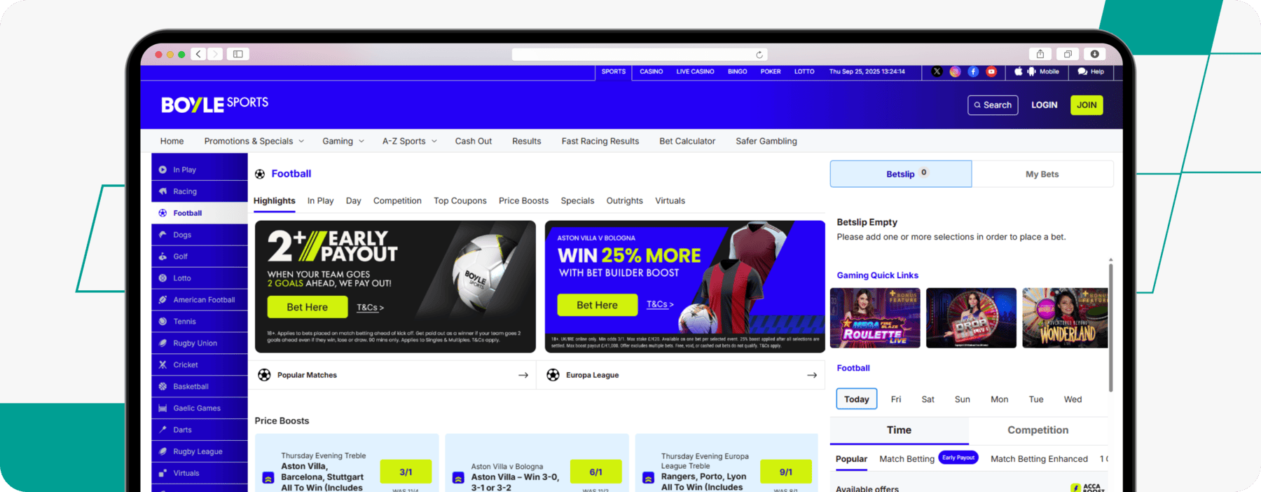screenshot of boylesports ireland site