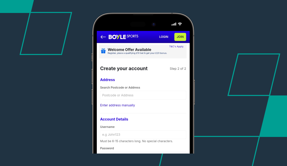 screenshot of boylesports registration process step 3