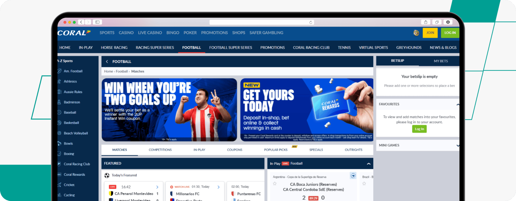 screenshot of coral football betting page