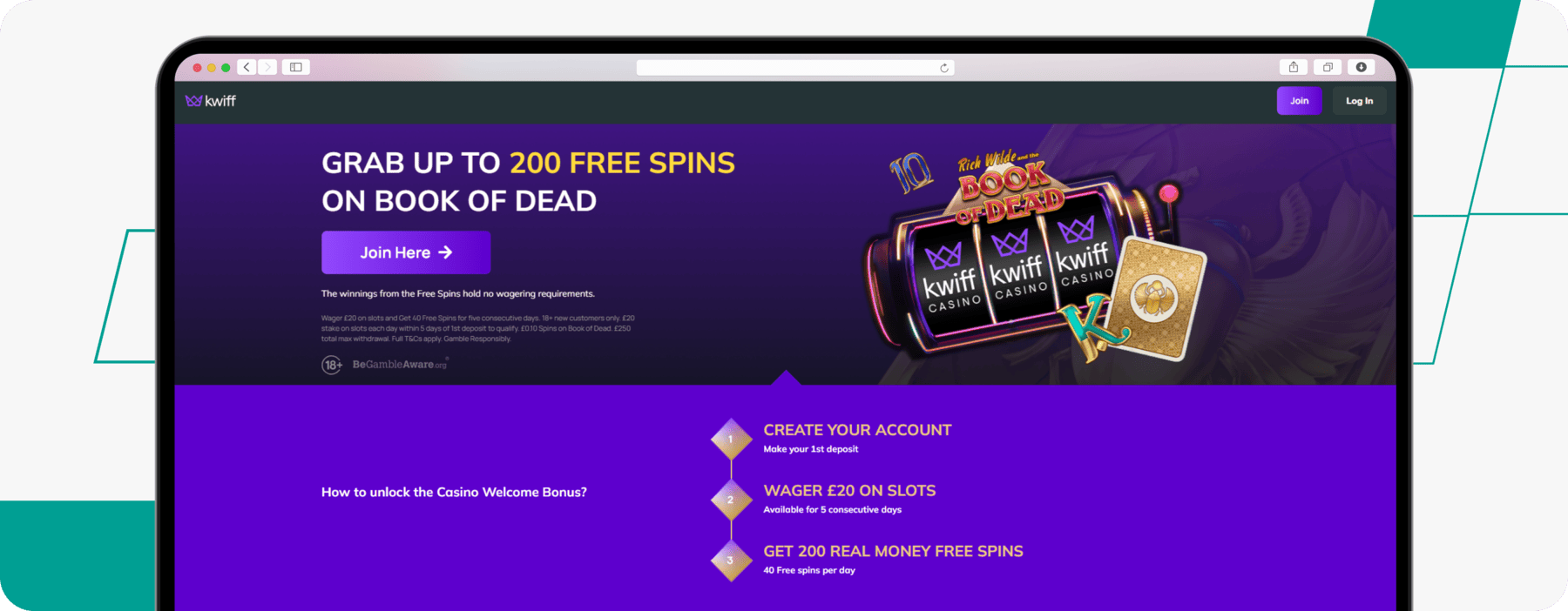 screenshot of kwiff casino welcome offer