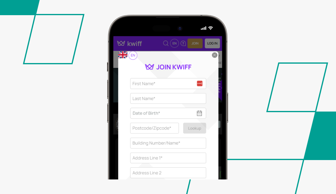 screenshot of kwiff registration process step 4