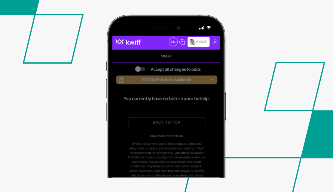 screenshot of kwiff registration process step 8
