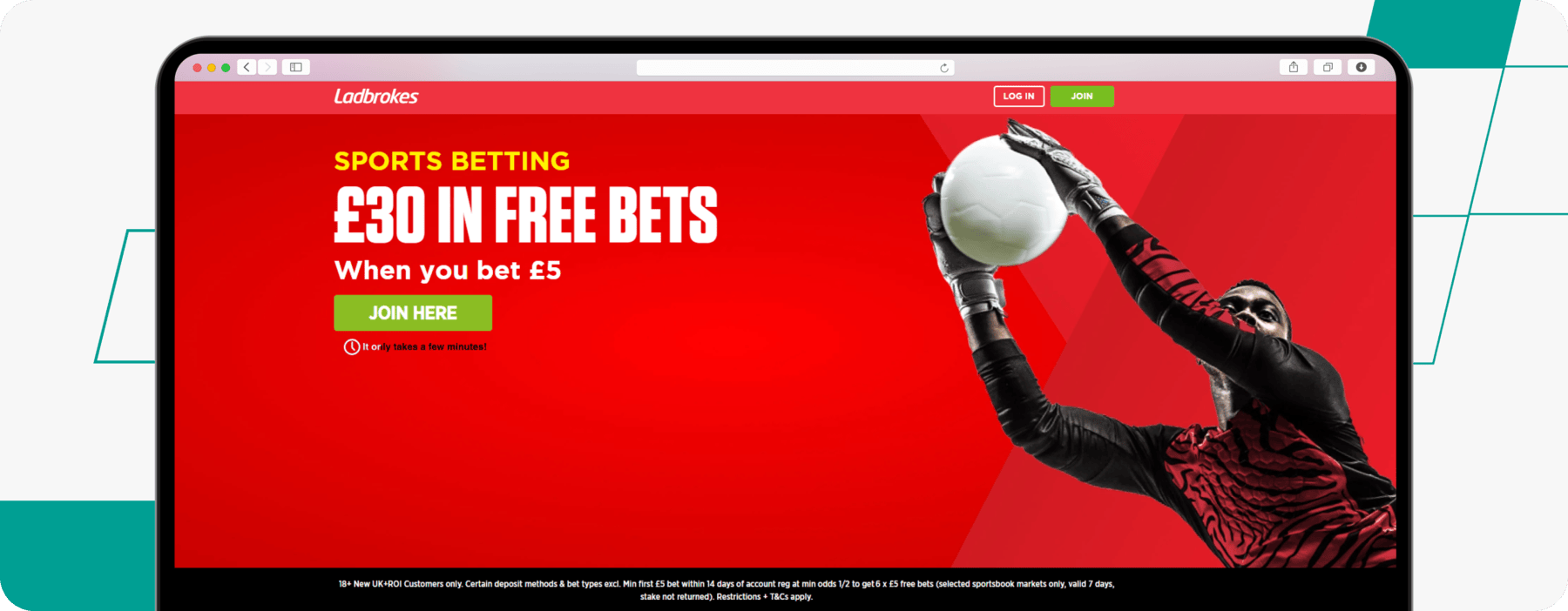 screenshot of ladbrokes bet 5 get 30 sports welcome offer