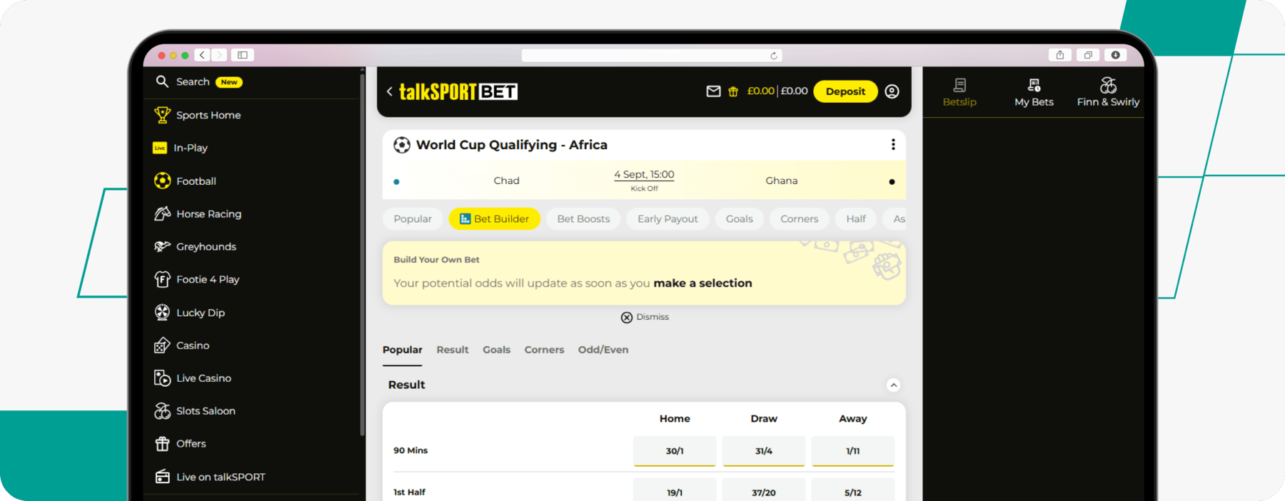 screenshot of talksport bet bet builder feature