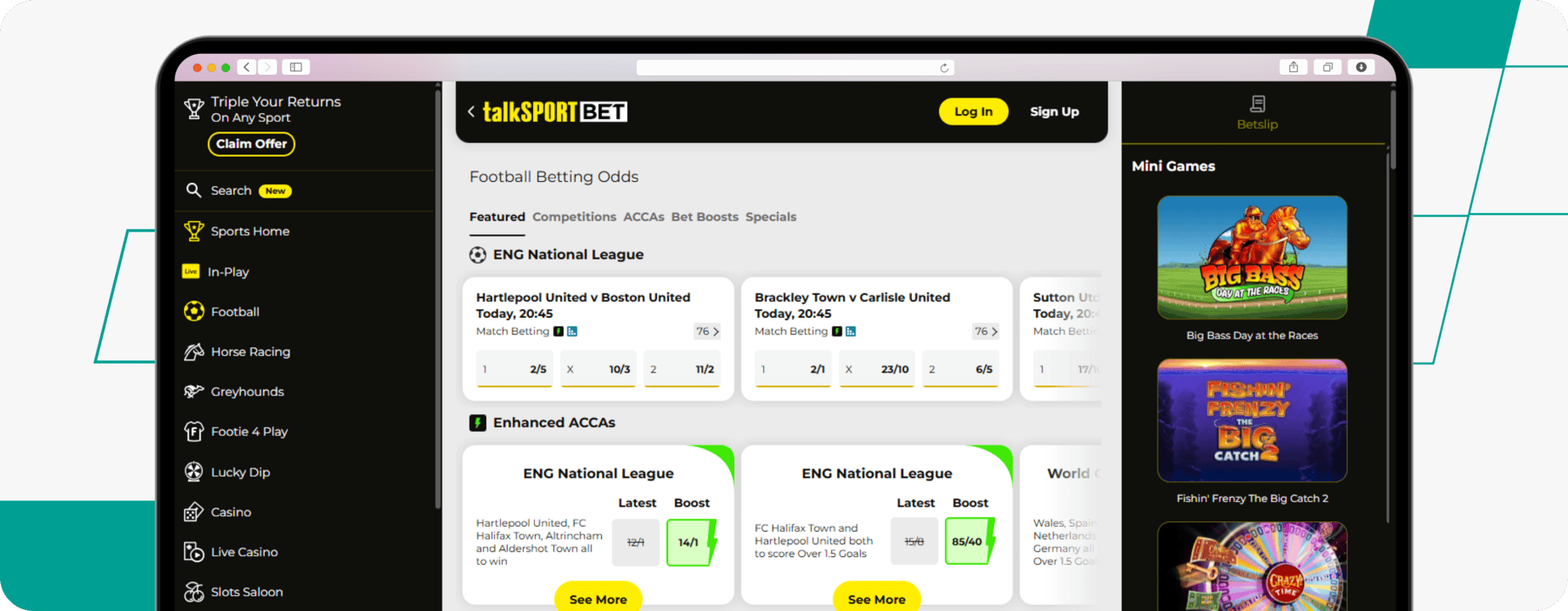 screenshot of talksport bet football markets