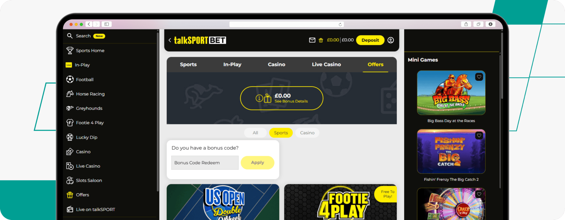 screenshot of talksport bet promotions page