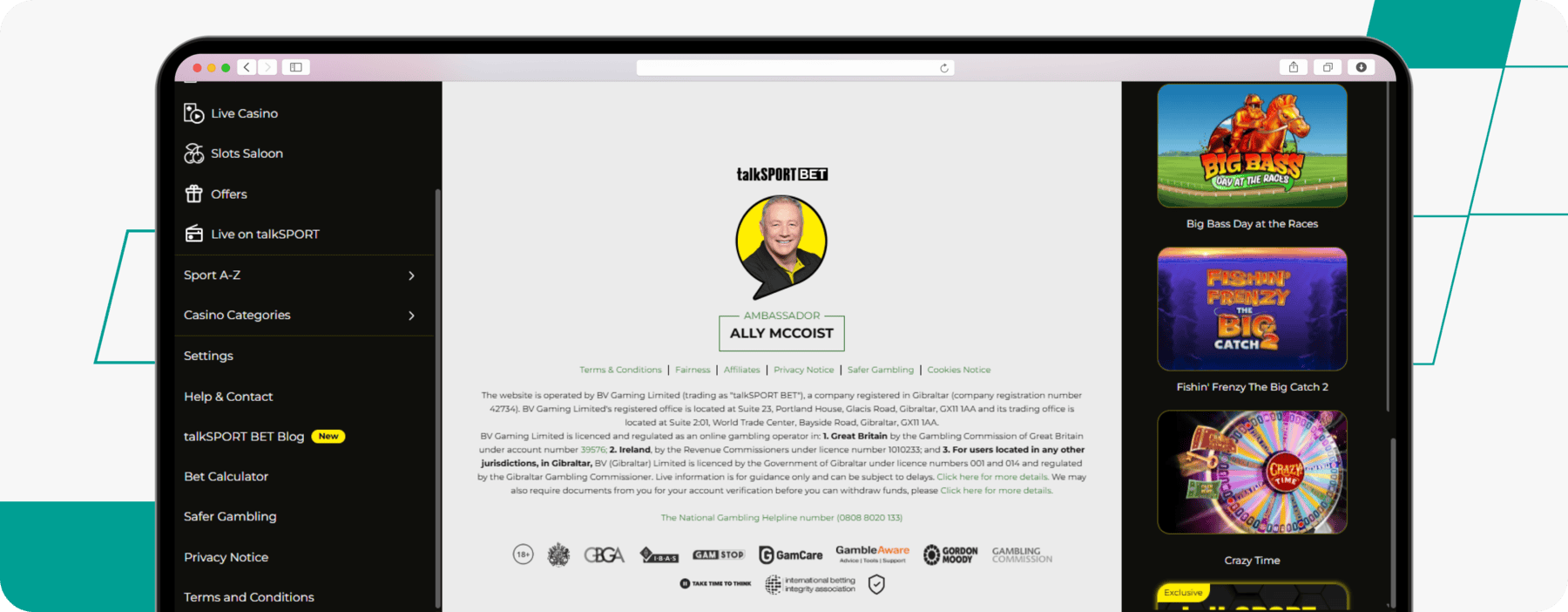 screenshot of talksport bet security footer