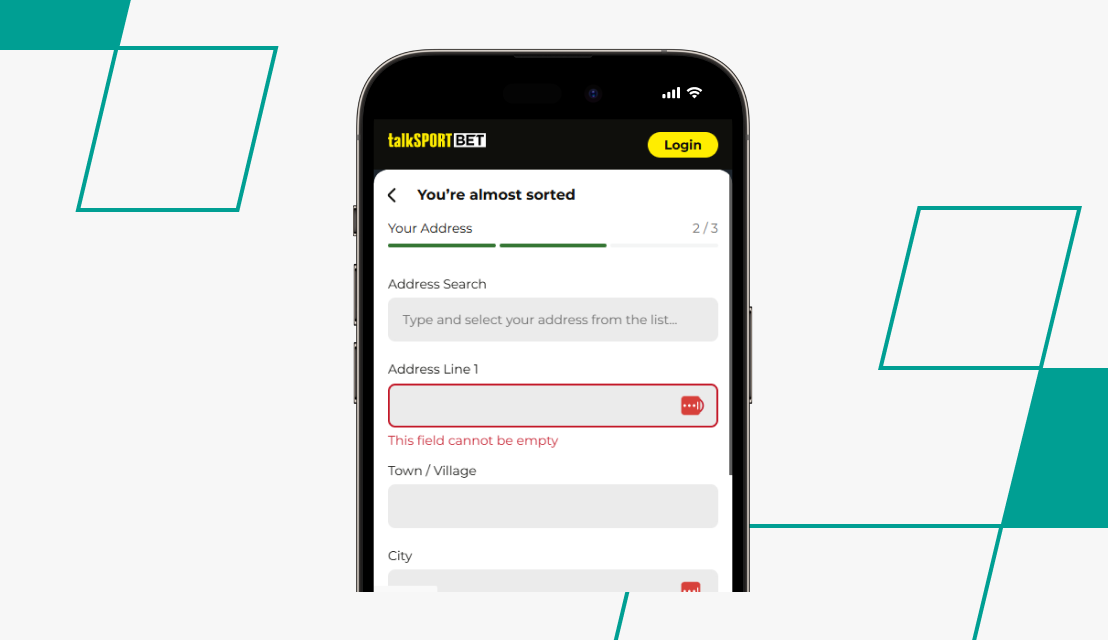 screenshot of talksport bet sign up step 2