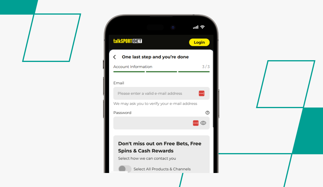 screenshot of talksport bet sign up step 3