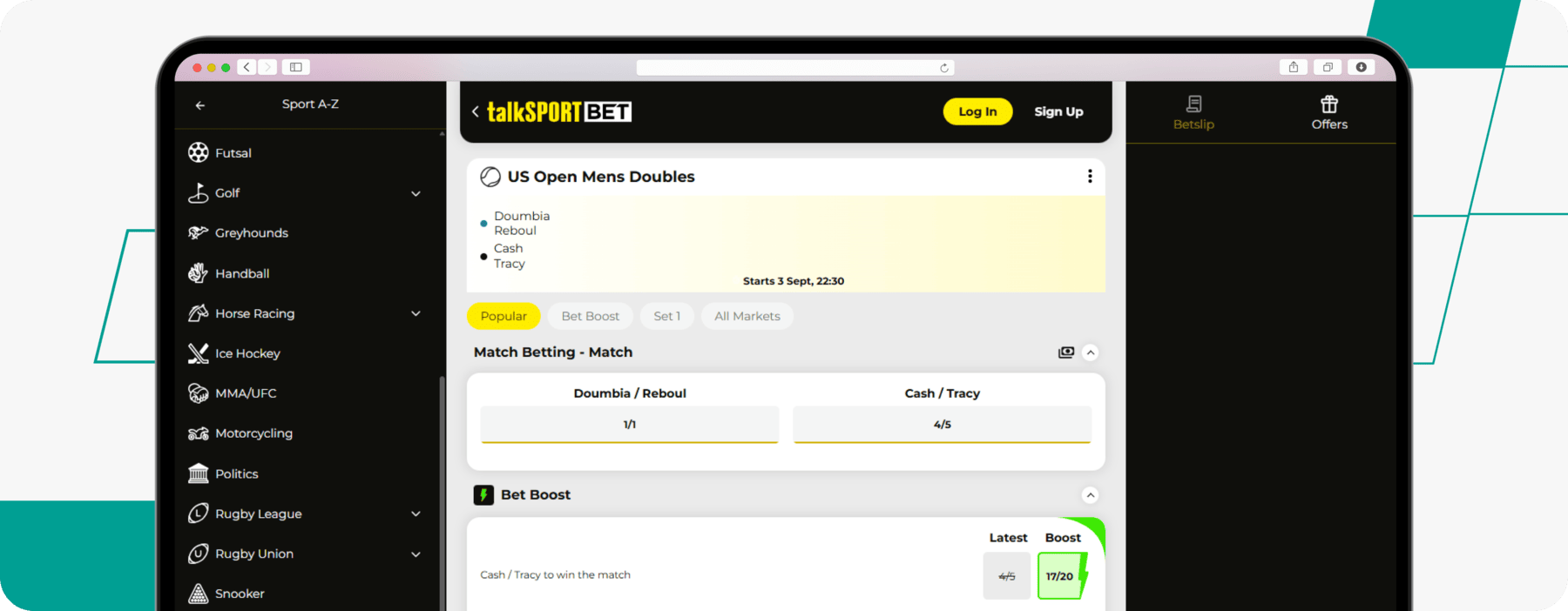 screenshot of talksport bet tennis markets