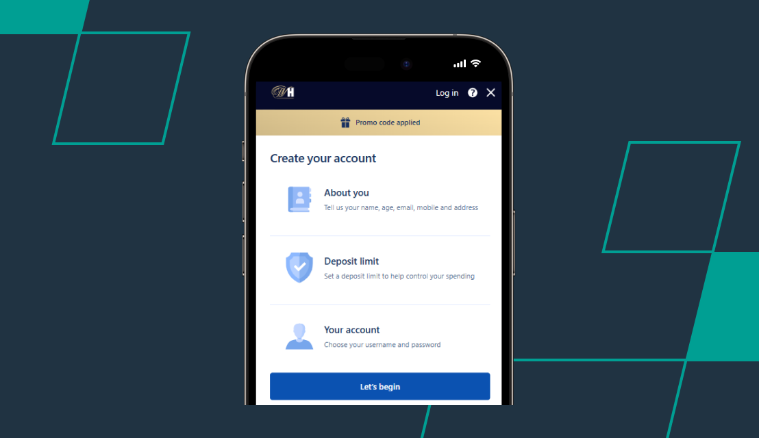 screenshot of william hill account creation